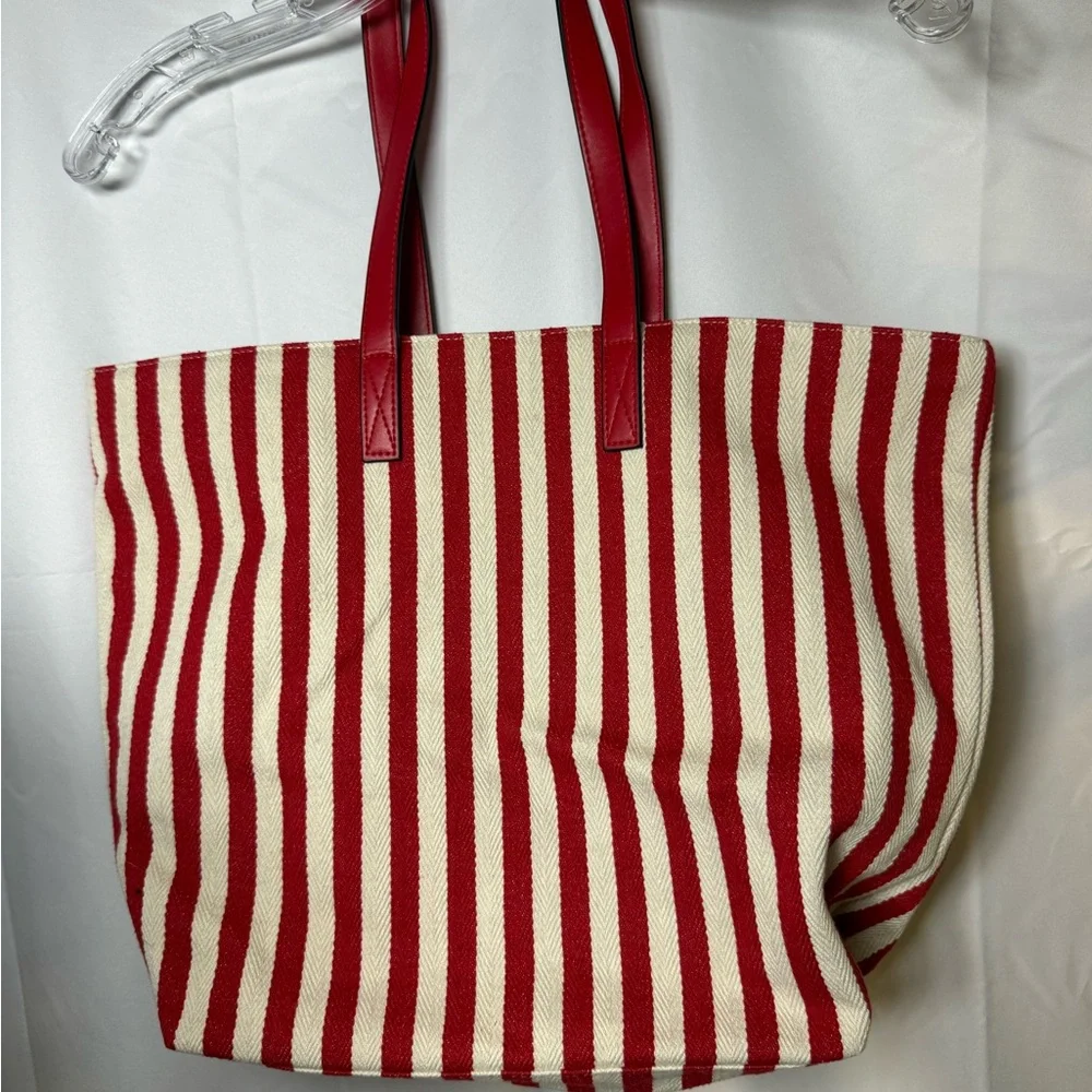 Barnes & Noble Red and White Striped Canvas Style Tote Bag - Picture 2 of 3